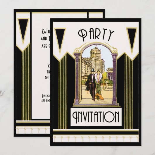 Art Deco Verloving Cocktail Party Custom Kaart (Voorkant / Achterkant)