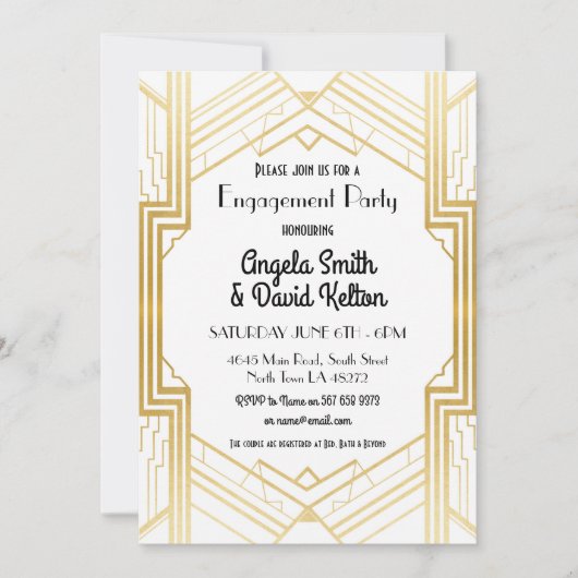Art Deco Verloving Invitations Gatsby 1920 Kaart (Voorkant)
