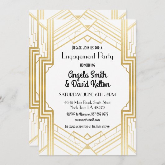 Art Deco Verloving Invitations Gatsby 1920 Kaart (Voorkant / Achterkant)