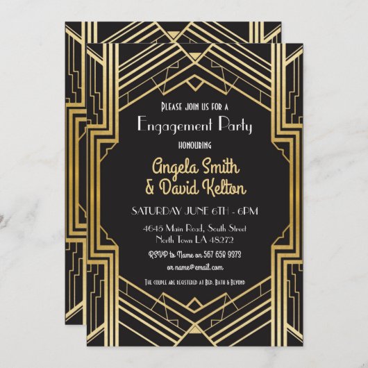 Art Deco Verloving Invitations Gatsby 1920 Kaart (Voorkant / Achterkant)