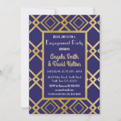 Art Deco Verloving nodigt Navy Gold uit Kaart (Voorkant)