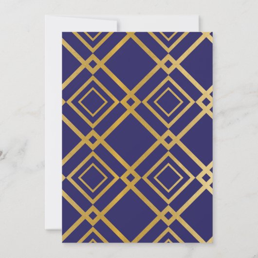 Art Deco Verloving nodigt Navy Gold uit Kaart (Achterkant)
