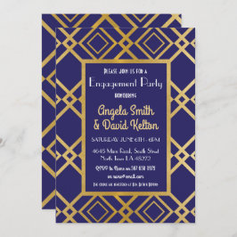 Art Deco Verloving nodigt Navy Gold uit Kaart