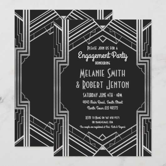 Art Deco Verloving Silver Gatsby Couples 1920 Kaart (Voorkant / Achterkant)