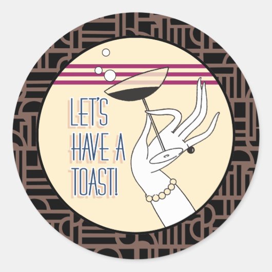 Art Deco verlovingsfeest bruisfeest uitnodigingen Ronde Sticker (Voorkant)