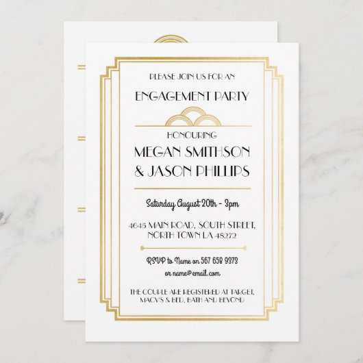 Art Deco verlovingsfeest uitnodigingen Gold (Voorkant / Achterkant)