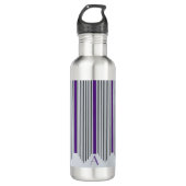 Art Deco Verticale lijnen, Paars en zwart, monogra Waterfles (Voorkant)