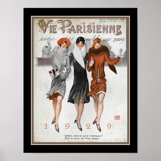 Art Deco Vie Parisenne 1929 Nieuwjaar Poster (Voorkant)