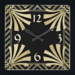 Art Deco Vierkante Klok<br><div class="desc">Zwart en gouden kunst Deco Het is tijd om je favoriete kunst, foto's en tekst af te shows met een aangepaste ronde wandklok vanaf Zazzle. Deze muurklok is voorzien van twee formaten en is vibraniespecifiek gedrukt met het AcryliPrint®HD-proces om ervoor te zorgen dat elke inhoud van de hoogste kwaliteit wordt...</div>