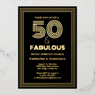 Art Deco Vijftig en Fabulous Luxe 50e Verjaardag Folie Uitnodiging