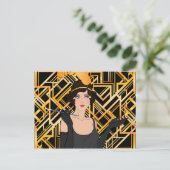 art deco, vinmeisje, vintage, grote elegante briefkaart (Staand voorkant)
