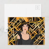art deco, vinmeisje, vintage, grote elegante briefkaart (Voorkant / Achterkant)