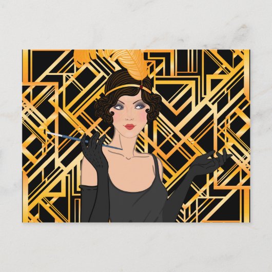 art deco, vinmeisje, vintage, grote elegante briefkaart (Voorkant)