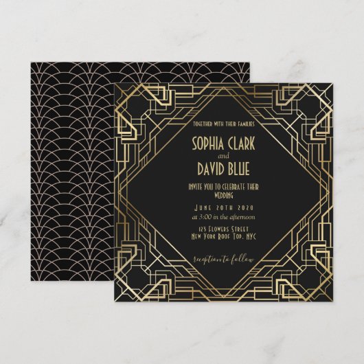 Art Deco Vintage 20s bruiloft Kaart (Voorkant / Achterkant)