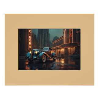 Art Deco Vintage Auto aan Bioscoop Muur Kunst Post Foto Afdruk