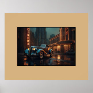 Art Deco Vintage Auto aan Bioscoop Muur Kunst Post Poster
