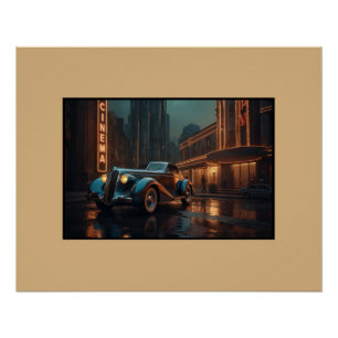 Art Deco Vintage Auto aan de Bioscoop Muurkunst Po Perfect Poster