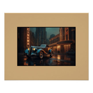 Art Deco Vintage Auto aan de Bioscoop Muurkunst Po Perfect Poster