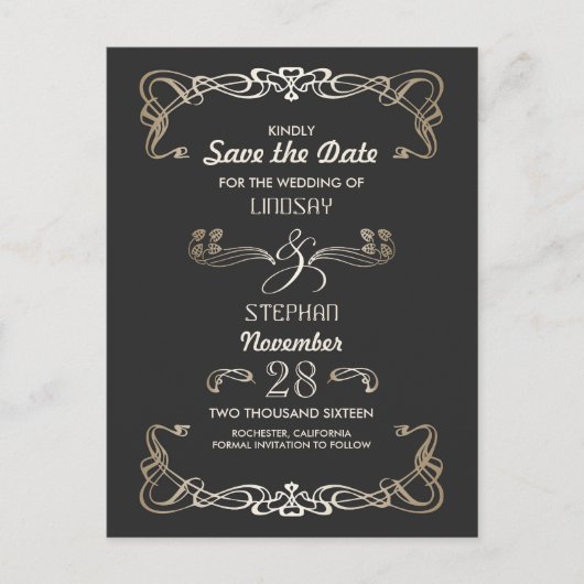 Art Deco Vintage Bewaar de datum Aankondigingskaart (Voorkant)