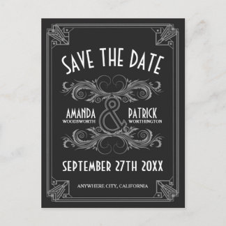 Art Deco Vintage Bruiloft Bewaar de Datumkaarten Aankondigingskaart