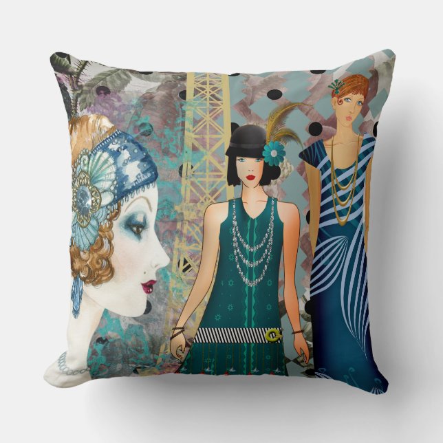 Art Deco Vintage Flappers Paris Kussen (Voorkant)