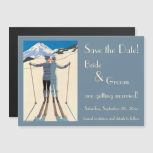 Art Deco Vintage, Geliefden in de Sneeuw Save the Magnetische Uitnodiging