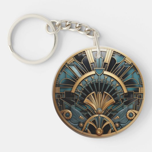 Art Deco Vintage Geometrisch Elegant Sleutelhanger (Voorkant)