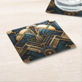 Art Deco Vintage Geometrisch Goud Turkoois Elegant Kartonnen Onderzetters
