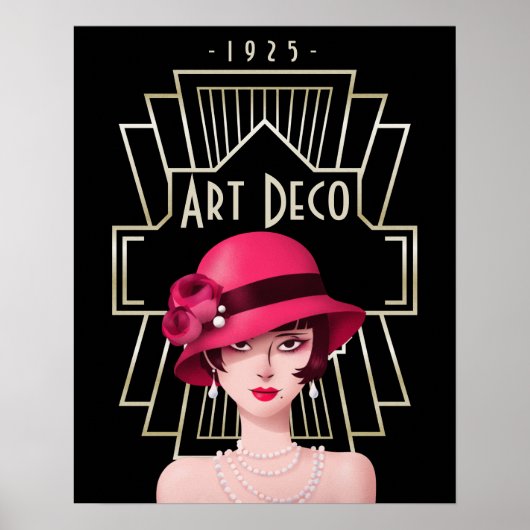 Art Deco Vintage Glam 1920 Dames Zwart Poster (Voorkant)