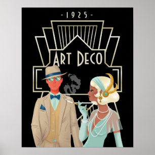 Art Deco Vintage Glam 1920s Koppel Zwart Poster