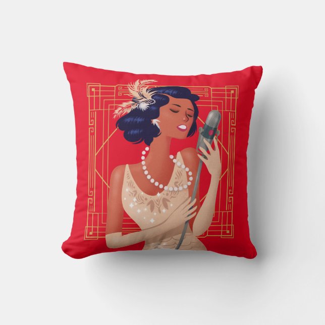 Art Deco Vintage jaren '20 Meisje Zanger Lijst Roo Kussen (Voorkant)