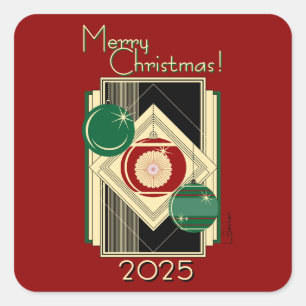 Art Deco Vintage Kerstornamenten  Vierkante Sticker