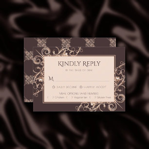 Art Deco Vintage Koper Roze Goud Bruine Entreé RSVP Kaartje