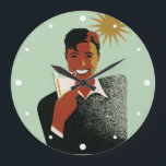 Art Deco Vintage, Man met Cocktail in de Zon Grote Klok<br><div class="desc">Vintage illustratie drankjes afbeelding met een gelukkige, grijnzende man die een leuk en verfrissend zomer cocktail of frisdrank drinkt met de zon die schijnt. Een grote glimlach met heldere witte tanden! Geniet van je zonnige vakantie! Proost!</div>