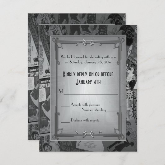 Art Deco Vintage Posters Weddenschap RSVP (Voorkant / Achterkant)