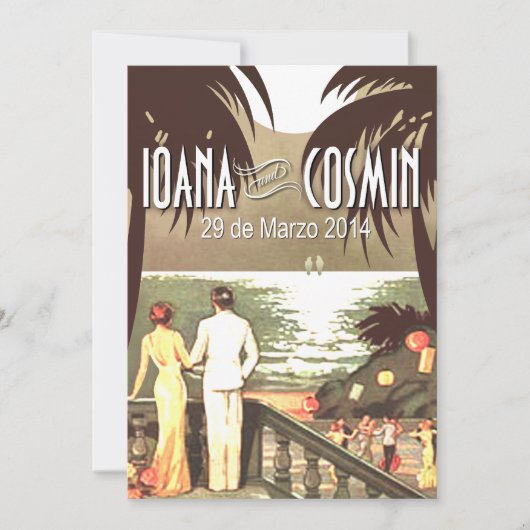 Art Deco Vintage Strand Bruiloft roze (Voorkant)