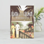 Art Deco Vintage Strand Bruiloft roze gloed (Staand voorkant)