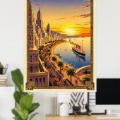 Art Deco Vintage Travel Poster – Elegante kust (Thuiskantoor)