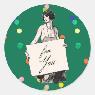 Art Deco Vintage Vrouw uit de jaren 20 met bord "V Ronde Sticker