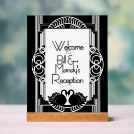 Art Deco Vintage Zwarte en Witte Zwanen Acryl Bord
