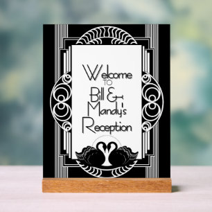 Art Deco Vintage Zwarte en Witte Zwanen Acryl Bord