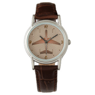 Art Deco-vliegtuig, Bronze, Gold en Rust Brown Horloge