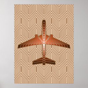 Art Deco-vliegtuig, Bronze, Gold en Rust Brown Poster