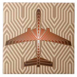 Art Deco-vliegtuig, Bronze, Gold en Rust Brown Tegeltje