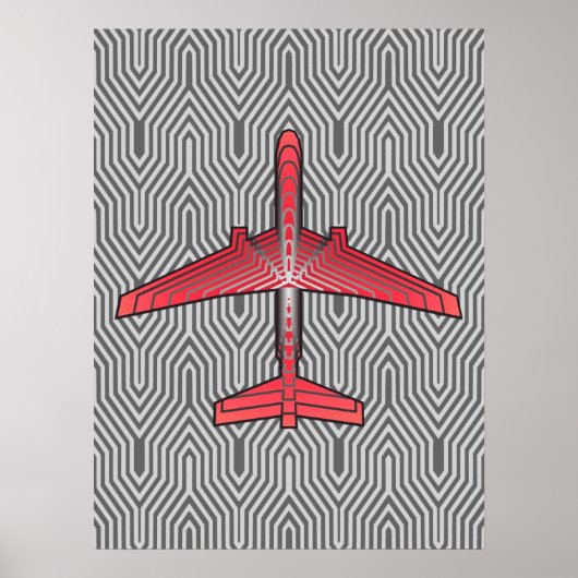Art Deco-vliegtuig, Coral Oranje en Silver Grey Poster (Voorkant)
