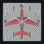 Art Deco-vliegtuig, Coral Oranje en Silver Grey Vierkante Klok<br><div class="desc">Klok in een kunstdeco-geïnspireerd concept van een futuristisch vlak,  in een gestreepte,  zijdeachtige gradiënt van zilvergrijs / grijze strepen op diep koraal sinaasappel,  tegen een lichte en diepe zilvergrijze achtergrond van Deco</div>