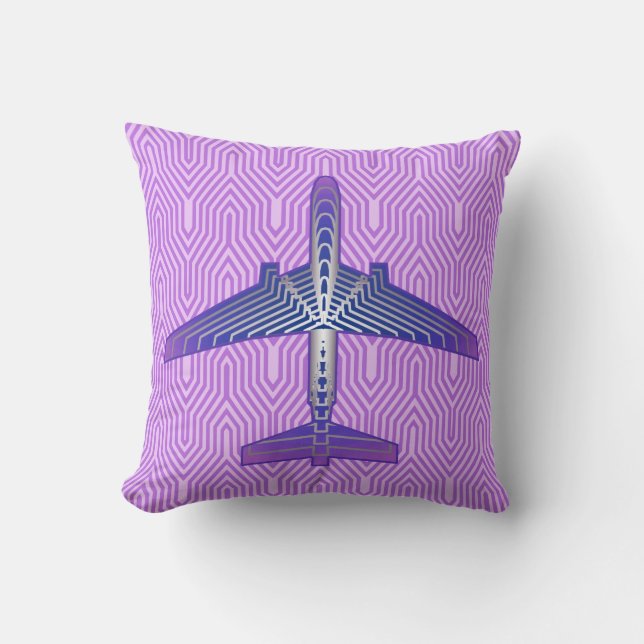 Art Deco-vliegtuig, Violet Paars en Silver Grey Kussen (Voorkant)