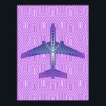 Art Deco-vliegtuig, Violet Paars en Silver Grey Poster<br><div class="desc">Afdrukken in een kunstdeco-geïnspireerd concept van een futuristisch vliegtuig,  in een gestreepte,  zijdeachtige gradiënt van lila tot diep violet paars,  met banden van zilver grijs/grijs,  op een pastel lila en orchidee,  Deco achtergrond</div>