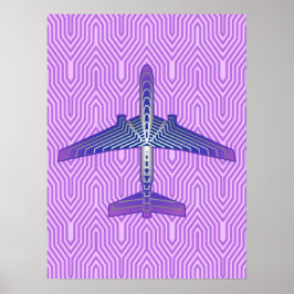 Art Deco-vliegtuig, Violet Paars en Silver Grey Poster