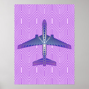 Art Deco-vliegtuig, Violet Paars en Silver Grey Poster